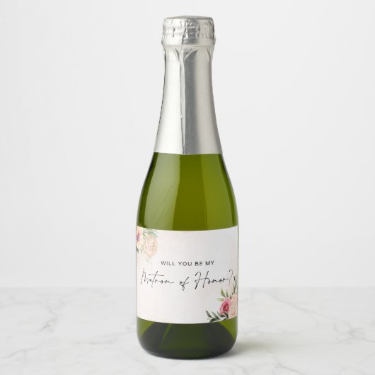 Peony and Gold Bloom Matron of Honine Wine Label Schaumweinetikett (Vorderseite)