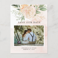 Peony and Gold Blume Save the Date Postcard