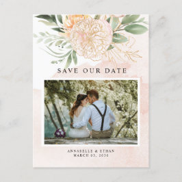 Peony and Gold Blume Save the Date Postcard Postkarte