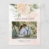 Peony and Gold Blume Save the Date Postcard Postkarte (Vorderseite)