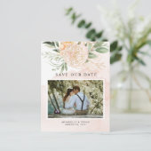 Peony and Gold Blume Save the Date Postcard Postkarte (Stehend Vorderseite)