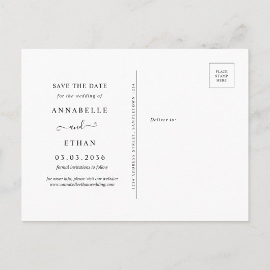 Peony and Gold Blume Save the Date Postcard Postkarte (Rückseite)