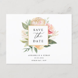 Peony and Gold Blume Save the Date Postcard Postkarte