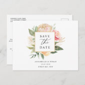 Peony and Gold Blume Save the Date Postcard Postkarte (Vorne/Hinten)