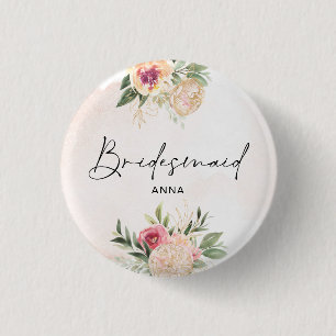Peony and Gold Foil Bloom Abzeichen Button