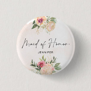 Peony and Gold Foil Bloom Trauzeugin Abzeichen Button