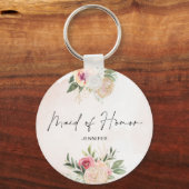 Peony and Gold Foil Bloom Trauzeugin Schlüsselring Schlüsselanhänger (Vorderseite)