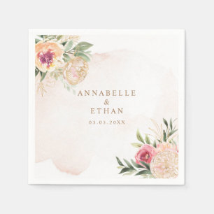 Peony and Gold Foil Bloom Wedding Napkin Serviette