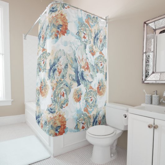 Peony and Hydrangea blüht Herbstfarben Duschvorhang (Beispiel)