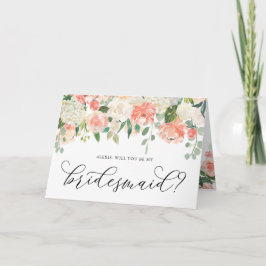Peony and Hydrangea Will You Be My Bridesmaid Karte