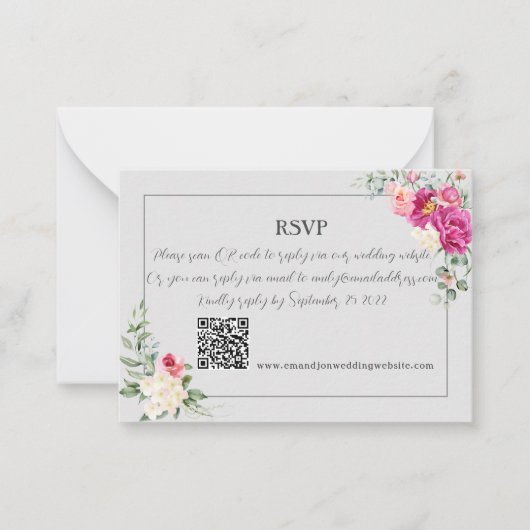 Peony and Rose Greenery QR Code RSV Card Mitteilungskarte (Vorderseite)