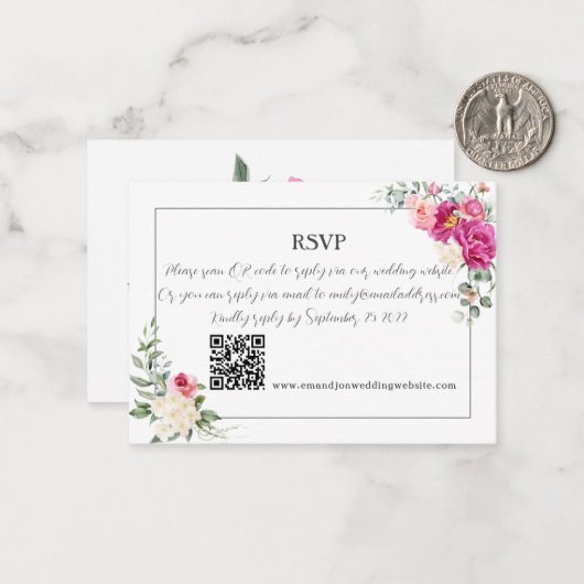 Peony and Rose Greenery QR Code RSV Mitteilungskarte (Vorderseite/Rückseite Beispiel)