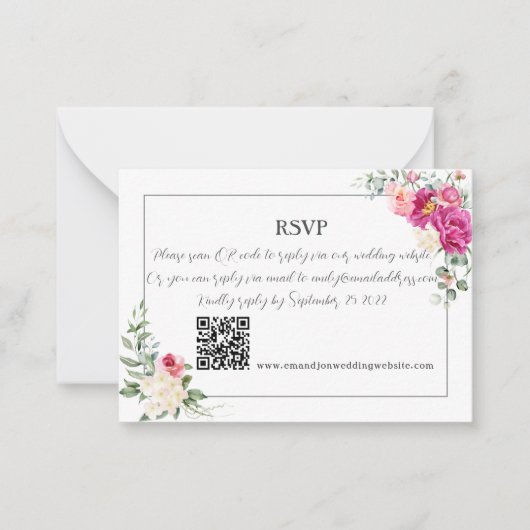 Peony and Rose Greenery QR Code RSV Mitteilungskarte (Vorderseite)