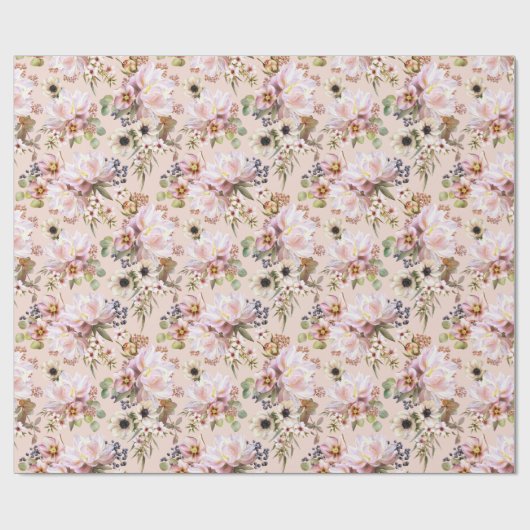 Peony Anemone Hellebore Eukalyptus Rustikaler Peac Geschenkpapier (Flach)