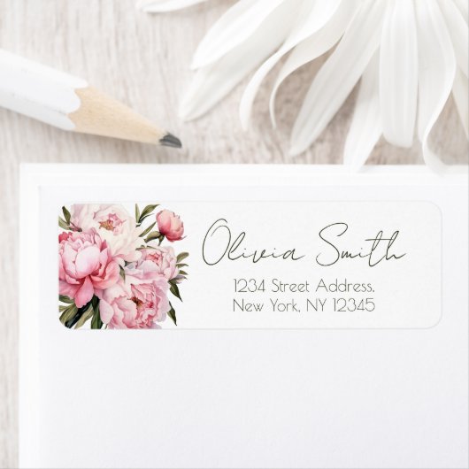 Peony baby Dusche Elegante Rücksendeadresse Label (Insitu)