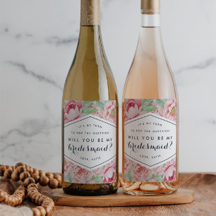 Peony Be my Bridesmaid Wine or Sparkling Wine Labe Weinetikett