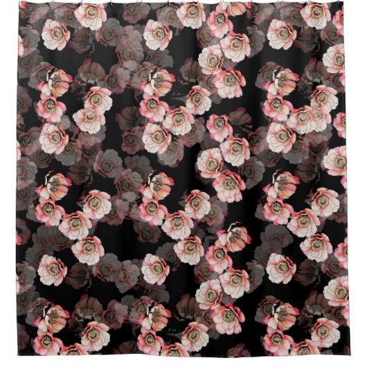 Peony Bloom Floral Black Pattern Duschvorhang (Vorderseite)