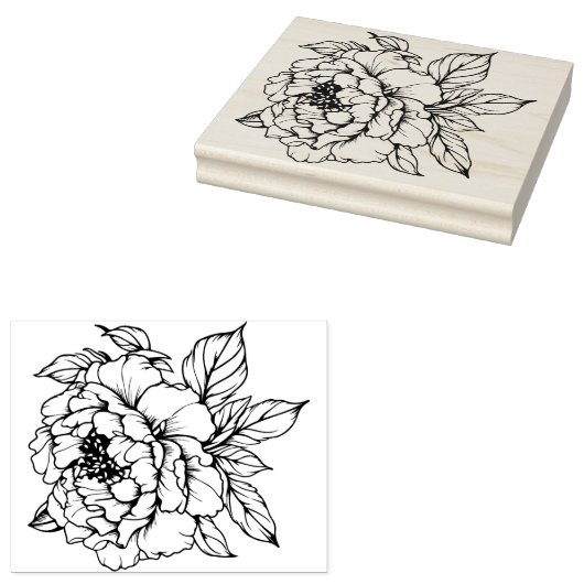 Peony Bloom Line Art Gummistempel (Stempel)