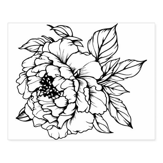 Peony Bloom Line Art Gummistempel (Prägung)