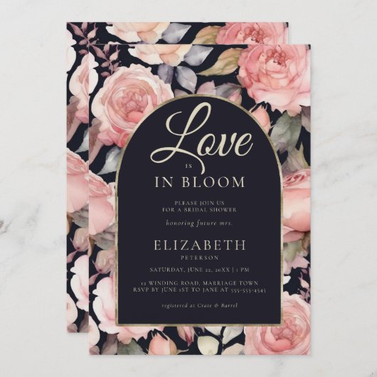 Peony Bloom Night Garden Boho Arch Brautparty Einladung (Vorne/Hinten)