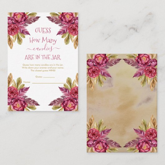 Peony Blooms Guess Candies in der Jar Game Card Visitenkarte (Vorne/Hinten)