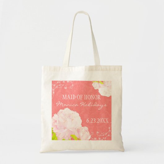 Peony Blossom Coral Wedding Trauzeugin Gift Tragetasche (Vorne)