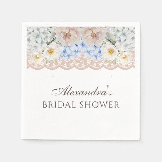 Peony Blue Hydrangea Brautparty Paper Napkin Serviette (Vorderseite)