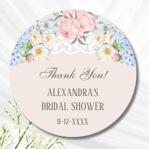 Peony Blue Hydrangea Brautparty Vielen Dank Runder Aufkleber