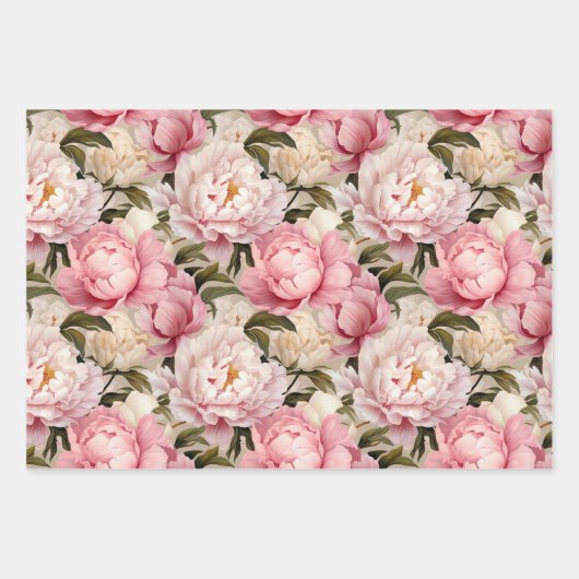 Peony blüht große rosa, weiße Wiederholungsmuster Geschenkpapier Set (Vorderseite 3)