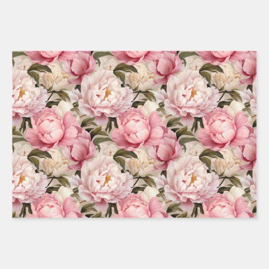 Peony blüht große rosa, weiße Wiederholungsmuster Geschenkpapier Set (Vorderseite 2)
