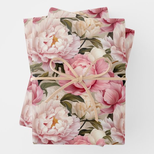 Peony blüht große rosa, weiße Wiederholungsmuster Geschenkpapier Set (Beispiel)