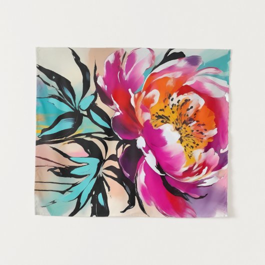 Peony Blume Abstrakt Art Blumenkolorum Helle Wandteppich (Vorderseite (Horizontal))