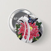 Peony Blume and Butterfly Tattoo Design Button (Vorne & Hinten)