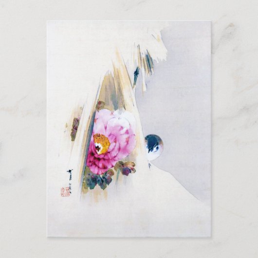Peony Blume and Sparrow in Snow, Watanabe Seitei Postkarte (Vorderseite)