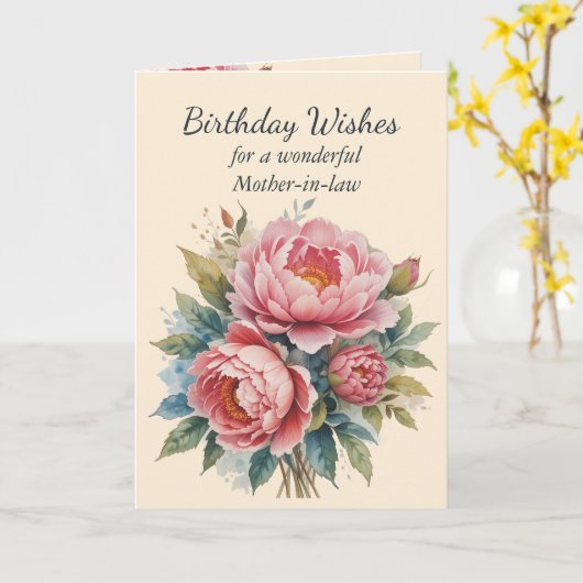 Peony Blume Bouquet Schwiegermutter Geburtskarte Karte (Gelbe Blume)