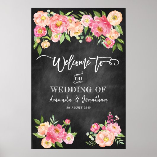 Peony Blume Chalkboard Willkommen bei unserer Hoch Poster (Vorne)