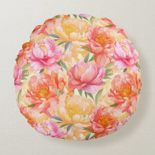 Peony Blume Cotton Throw Kissen (Vorderseite)