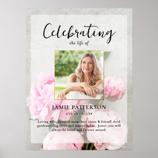 Peony Blume Feiern des Fotos des Lebens, Beerdigun Poster (Vorne)