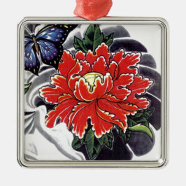 Peony Blume Japanisches Tätowierdesign Silbernes Ornament
