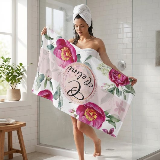 Peony Blume nahtlose Muster Throw Kissen Badhandtuch Set