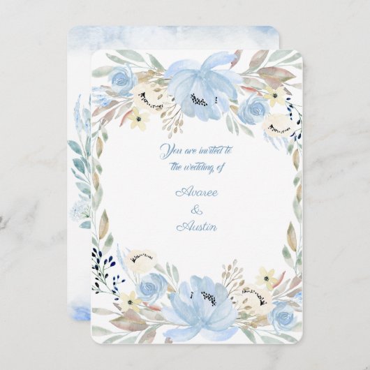 Peony Blume Powder Blue Watercolor Einladung (Vorne/Hinten)