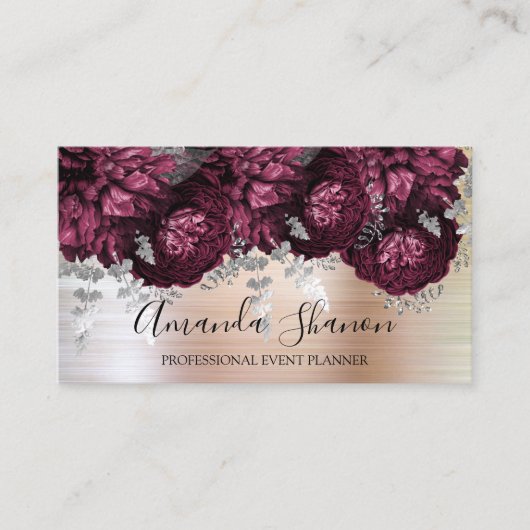 Peony Blume Rose Silver Logo Event Planner Visitenkarte (Vorderseite)
