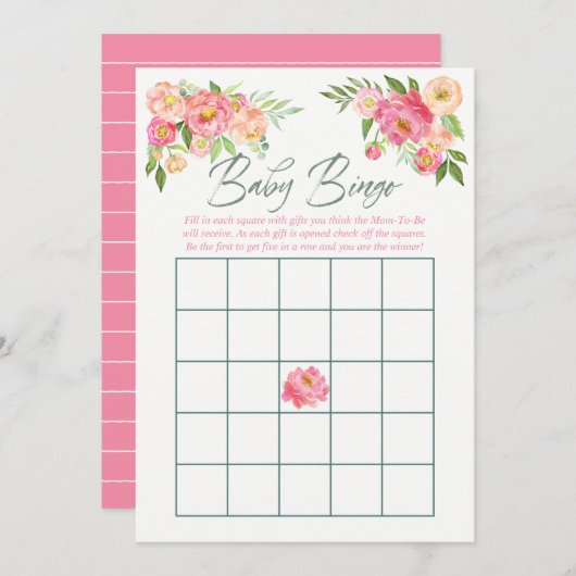 Peony Blume Spring Baby Shower Baby Bingo Einladung (Vorne/Hinten)