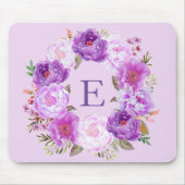 Peony Blumen Wreath Watercolor Monogram Lila Mousepad (Vorne)
