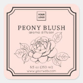 Peony Blush Floral Aroma Diffuser Label Quadratischer Aufkleber (Vorderseite)