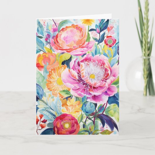 Peony Bouquet Bloom Abstrakt Art Feiertagskarte (Vorderseite)