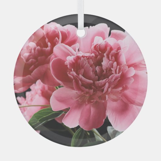 Peony Bouquet Closeup: Rosa Rot Ornament Aus Glas (Vorderseite)