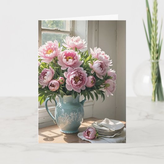 Peony Bouquet in Vintager Pitcher Karte (Vorderseite)