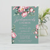 Peony Bouquet in Watercolor Bridesmaids Einladung (Stehend Vorderseite)