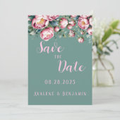 Peony Bouquet Save the Date Wasserfarbe Karte (Stehend Vorderseite)